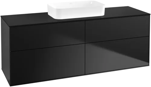 VILLEROY BOCH Toaletní skříňka Finion, 4 výsuvy, 1600 x 603 x 501 mm, černý matný lak / černé matné sklo #F73200PD