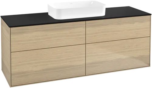 VILLEROY BOCH Toaletní skříňka Finion, 4 výsuvy, 1600 x 603 x 501 mm, dubová dýha / sklo černé matné #F73200PC