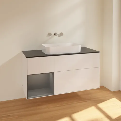 VILLEROY BOCH Toaletní skříňka Finion, s osvětlením, 3 výsuvy, 1200 x 603 x 501 mm, lesklý bílý lak / antracitový matný lak / černé matné sklo #F702GKGF, obrázek 2