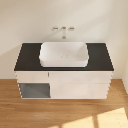 VILLEROY BOCH Toaletní skříňka Finion, s osvětlením, 3 výsuvy, 1200 x 603 x 501 mm, lesklý bílý lak / antracitový matný lak / černé matné sklo #F702GKGF, obrázek 3