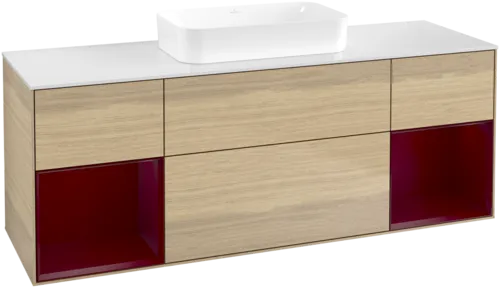 VILLEROY BOCH Toaletní skříňka Finion, s osvětlením, 4 výsuvy, 1600 x 603 x 501 mm, dubová dýha / matný lak Pivoňka / matné bílé sklo #F741HBPC