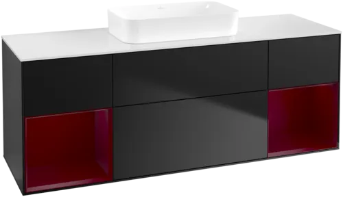 VILLEROY BOCH Toaletní skříňka Finion, s osvětlením, 4 výsuvy, 1600 x 603 x 501 mm, černý matný lak / pivoňkový matný lak / bílé matné sklo #F741HBPD