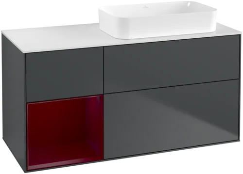 VILLEROY BOCH Toaletní skříňka Finion, s osvětlením, 3 výsuvy, 1200 x 603 x 501 mm, Midnight Blue Matt Lacquer / Peony Matt Lacquer / Glass White Matt #F681HBHG