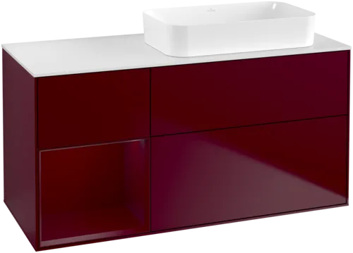 VILLEROY BOCH Toaletní skříňka Finion, s osvětlením, 3 výsuvy, 1200 x 603 x 501 mm, Peony Matt Lacquer / Peony Matt Lacquer / Glass White Matt #F681HBHB