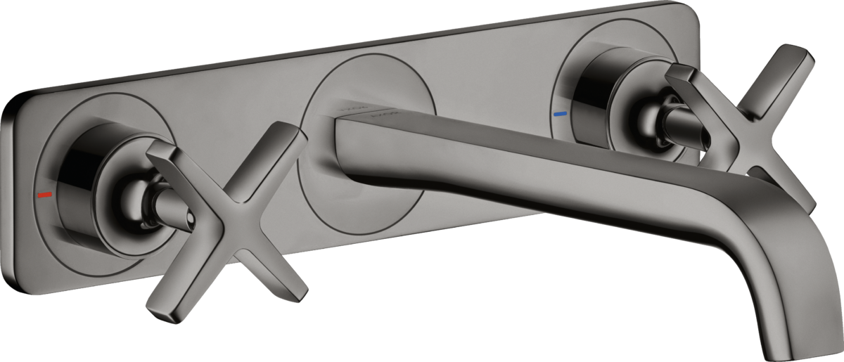 HANSGROHE AXOR Citterio E tříotvorová podomítková umyvadlová baterie pro montáž na stěnu s výtokovou trubicí a deskou 220 mm #36115330 - Leštěný černý chrom