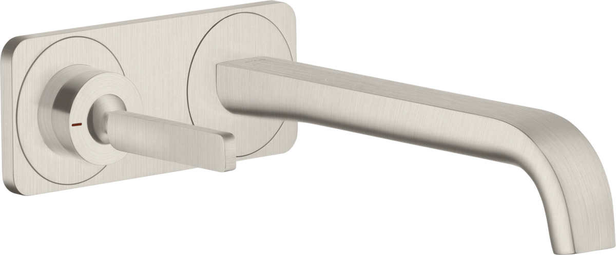 HANSGROHE AXOR Citterio E podomítková jednopáková umyvadlová baterie k montáži na stěnu s kolíkovou rukojetí, výtokem 221 mm a deskou #36114800 - nerezová ocel Optic