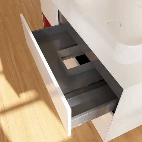 VILLEROY BOCH Toaletní skříňka Finion, s osvětlením, 3 výsuvy, 1200 x 603 x 501 mm, lesklý bílý lak / matný lak Pivoňka / matné bílé sklo #F681HBGF, obrázek 8