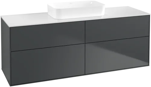 VILLEROY BOCH Toaletní skříňka Finion, 4 výsuvy, 1600 x 603 x 501 mm, půlnočně modrý matný lak / bílé matné sklo #F73100HG
