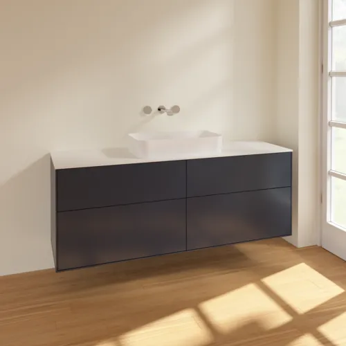 VILLEROY BOCH Toaletní skříňka Finion, 4 výsuvy, 1600 x 603 x 501 mm, půlnočně modrý matný lak / bílé matné sklo #F73100HG, obrázek 2