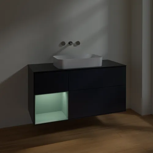 VILLEROY BOCH Toaletní skříňka Finion, s osvětlením, 3 výsuvy, 1200 x 603 x 501 mm, Midnight Blue Matt Lacquer / Olive Matt Lacquer / Glass Black Matt #F702GMHG, obrázek 4