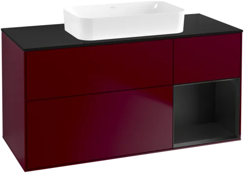 VILLEROY BOCH Toaletní skříňka Finion, s osvětlením, 3 výsuvy, 1200 x 603 x 501 mm, Peony Matt Lacquer / Black Matt Lacquer / Glass Black Matt #F712PDHB