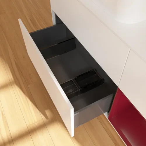 VILLEROY BOCH Toaletní skříňka Finion, s osvětlením, 3 výsuvy, 1200 x 603 x 501 mm, bílý matný lak / pivoňkový matný lak / sklo bílé matné #F691HBMT, obrázek 3