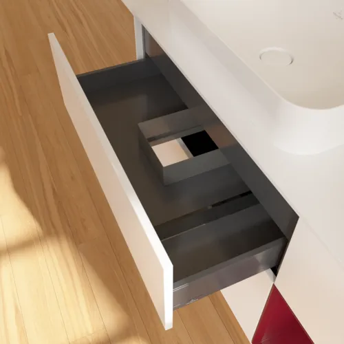VILLEROY BOCH Toaletní skříňka Finion, s osvětlením, 3 výsuvy, 1200 x 603 x 501 mm, bílý matný lak / pivoňkový matný lak / sklo bílé matné #F691HBMT, obrázek 4