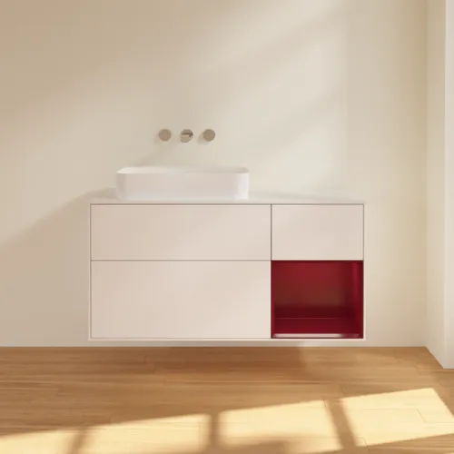 VILLEROY BOCH Toaletní skříňka Finion, s osvětlením, 3 výsuvy, 1200 x 603 x 501 mm, bílý matný lak / pivoňkový matný lak / sklo bílé matné #F691HBMT, obrázek 2