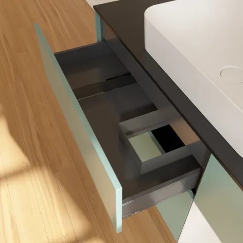 VILLEROY BOCH Toaletní skříňka Finion, s osvětlením, 3 výsuvy, 1200 x 603 x 501 mm, olivový matný lak / lesklý bílý lak / sklo černé matné #F712GFGM, obrázek 4