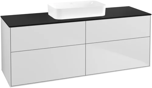 VILLEROY BOCH Toaletní skříňka Finion, 4 zásuvky, 1600 x 603 x 501 mm, bílý matný lak / černé matné sklo #F73200MT