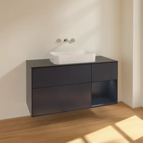 VILLEROY BOCH Toaletní skříňka Finion, s osvětlením, 3 výsuvy, 1200 x 603 x 501 mm, Midnight Blue Matt Lacquer / Midnight Blue Matt Lacquer / Glass Black Matt #F712HGHG, obrázek 2
