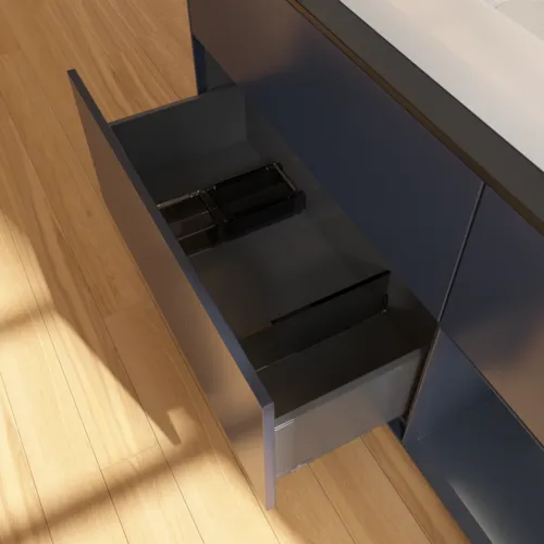 VILLEROY BOCH Toaletní skříňka Finion, s osvětlením, 3 výsuvy, 1200 x 603 x 501 mm, Midnight Blue Matt Lacquer / Midnight Blue Matt Lacquer / Glass Black Matt #F712HGHG, obrázek 3