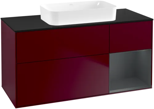 VILLEROY BOCH Toaletní skříňka Finion, s osvětlením, 3 výsuvy, 1200 x 603 x 501 mm, Peony Matt Lacquer / Midnight Blue Matt Lacquer / Glass Black Matt #F712HGHB