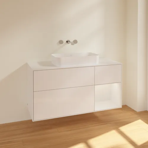 VILLEROY BOCH Toaletní skříňka Finion, s osvětlením, 3 výsuvy, 1200 x 603 x 501 mm, lesklý bílý lak / lesklý bílý lak / sklo bílé matné #F711GFGF, obrázek 2