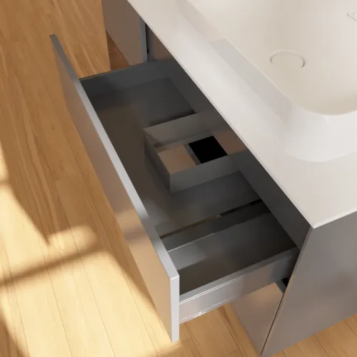 VILLEROY BOCH Toaletní skříňka Finion, s osvětlením, 3 výsuvy, 1200 x 603 x 501 mm, antracit matný lak / ořechová dýha / sklo bílé matné #F681GNGK, obrázek 6