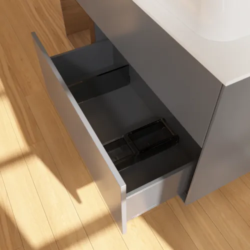 VILLEROY BOCH Toaletní skříňka Finion, s osvětlením, 3 výsuvy, 1200 x 603 x 501 mm, antracit matný lak / ořechová dýha / sklo bílé matné #F681GNGK, obrázek 5