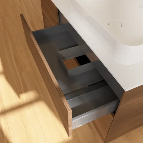 VILLEROY BOCH Toaletní skříňka Finion, s osvětlením, 3 výsuvy, 1200 x 603 x 501 mm, ořechová dýha / ořechová dýha / sklo bílé matné #F681GNGN, obrázek 7