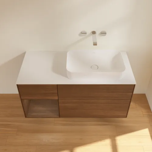 VILLEROY BOCH Toaletní skříňka Finion, s osvětlením, 3 výsuvy, 1200 x 603 x 501 mm, ořechová dýha / ořechová dýha / sklo bílé matné #F681GNGN, obrázek 4