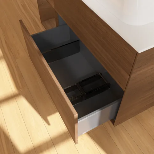 VILLEROY BOCH Toaletní skříňka Finion, s osvětlením, 3 výsuvy, 1200 x 603 x 501 mm, ořechová dýha / ořechová dýha / sklo bílé matné #F681GNGN, obrázek 6