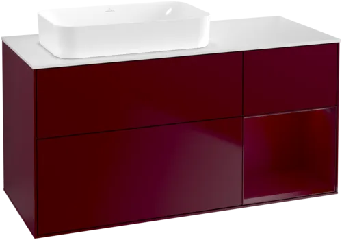 VILLEROY BOCH Toaletní skříňka Finion, s osvětlením, 3 výsuvy, 1200 x 603 x 501 mm, Peony Matt Lacquer / Peony Matt Lacquer / Glass White Matt #F691HBHB