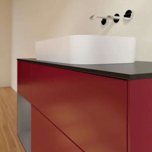 VILLEROY BOCH Toaletní skříňka Finion, s osvětlením, 3 výsuvy, 1200 x 603 x 501 mm, Pivoňka matný lak / Antracit matný lak / Sklo černé matné #F702GKHB, obrázek 4