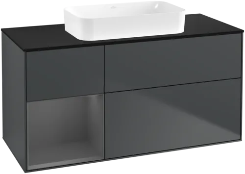 VILLEROY BOCH Toaletní skříňka Finion, s osvětlením, 3 výsuvy, 1200 x 603 x 501 mm, Midnight Blue Matt Lacquer / Anthracite Matt Lacquer / Glass Black Matt #F702GKHG