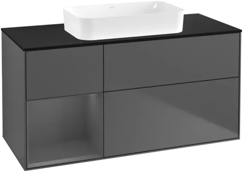 VILLEROY BOCH Toaletní skříňka Finion, s osvětlením, 3 výsuvy, 1200 x 603 x 501 mm, antracit matný lak / antracit matný lak / sklo černé matné #F702GKGK