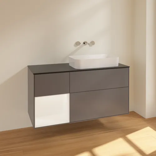 VILLEROY BOCH Toaletní skříňka Finion, s osvětlením, 3 výsuvy, 1200 x 603 x 501 mm, antracitový matný lak / bílý matný lak / černé matné sklo #F682MTGK, obrázek 2