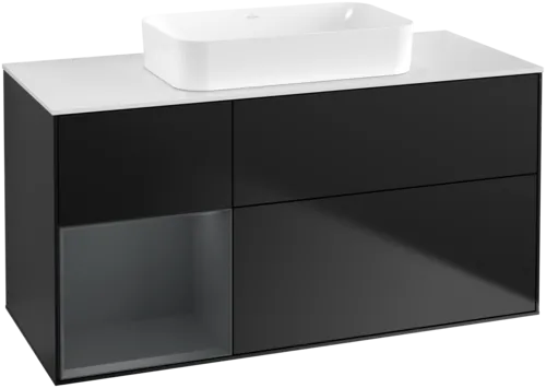 VILLEROY BOCH Toaletní skříňka Finion, s osvětlením, 3 výsuvy, 1200 x 603 x 501 mm, černý matný lak / půlnoční modrý matný lak / bílé matné sklo #F701HGPD