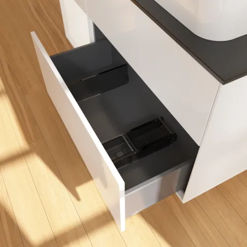 VILLEROY BOCH Toaletní skříňka Finion, s osvětlením, 3 výsuvy, 1200 x 603 x 501 mm, lesklý bílý lak / bílý matný lak / sklo černé matné #F682MTGF, obrázek 6