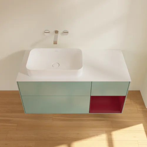 VILLEROY BOCH Toaletní skříňka Finion, s osvětlením, 3 výsuvy, 1200 x 603 x 501 mm, olivový matný lak / pivoňkový matný lak / bílé matné sklo #F691HBGM, obrázek 3