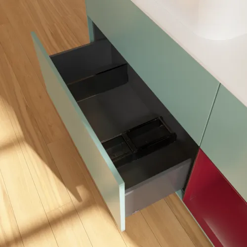 VILLEROY BOCH Toaletní skříňka Finion, s osvětlením, 3 výsuvy, 1200 x 603 x 501 mm, olivový matný lak / pivoňkový matný lak / bílé matné sklo #F691HBGM, obrázek 5