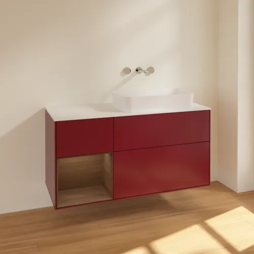 VILLEROY BOCH Toaletní skříňka Finion, s osvětlením, 3 výsuvy, 1200 x 603 x 501 mm, matný lak Peony / ořechová dýha / bílé matné sklo #F681GNHB, obrázek 2