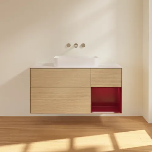 VILLEROY BOCH Toaletní skříňka Finion, s osvětlením, 3 výsuvy, 1200 x 603 x 501 mm, dubová dýha / matný lak Pivoňka / matné bílé sklo #F711HBPC, obrázek 2