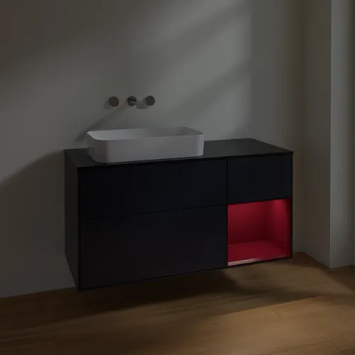 VILLEROY BOCH Toaletní skříňka Finion, s osvětlením, 3 výsuvy, 1200 x 603 x 501 mm, Midnight Blue Matt Lacquer / Peony Matt Lacquer / Glass Black Matt #F692HBHG, obrázek 4