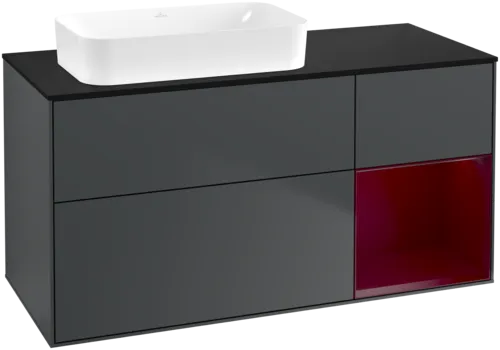 VILLEROY BOCH Toaletní skříňka Finion, s osvětlením, 3 výsuvy, 1200 x 603 x 501 mm, Midnight Blue Matt Lacquer / Peony Matt Lacquer / Glass Black Matt #F692HBHG