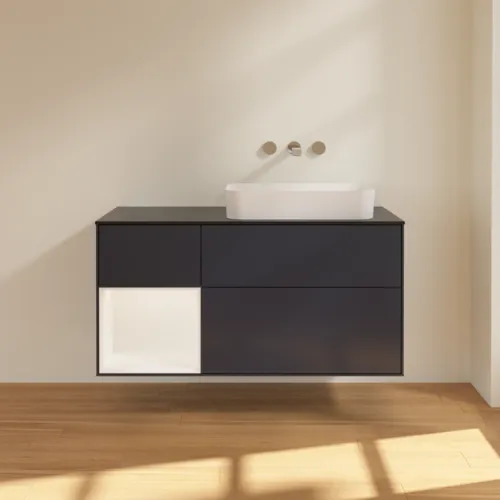 VILLEROY BOCH Toaletní skříňka Finion, s osvětlením, 3 výsuvy, 1200 x 603 x 501 mm, Midnight Blue Matt Lacquer / White Matt Lacquer / Glass Black Matt #F682MTHG, obrázek 2