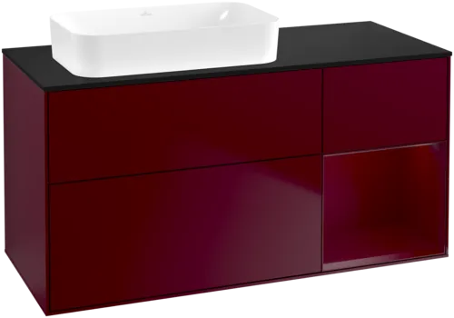 VILLEROY BOCH Toaletní skříňka Finion, s osvětlením, 3 výsuvy, 1200 x 603 x 501 mm, Peony Matt Lacquer / Peony Matt Lacquer / Glass Black Matt #F692HBHB
