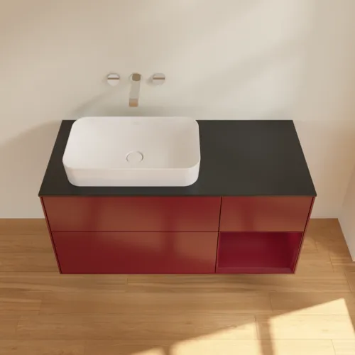 VILLEROY BOCH Toaletní skříňka Finion, s osvětlením, 3 výsuvy, 1200 x 603 x 501 mm, Peony Matt Lacquer / Peony Matt Lacquer / Glass Black Matt #F692HBHB, obrázek 3