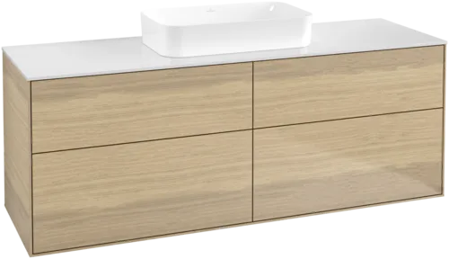 VILLEROY BOCH Toaletní skříňka Finion, 4 výsuvy, 1600 x 603 x 501 mm, dubová dýha / sklo bílé matné #F73100PC
