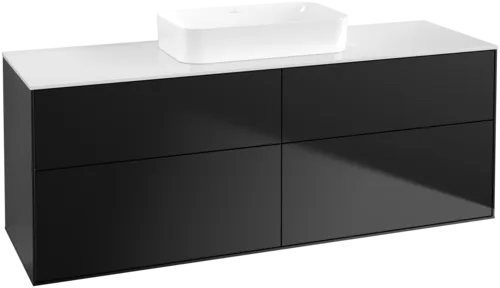 VILLEROY BOCH Toaletní skříňka Finion, 4 výsuvy, 1600 x 603 x 501 mm, černý matný lak / bílé matné sklo #F73100PD