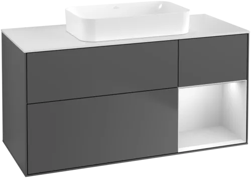 VILLEROY BOCH Toaletní skříňka Finion, s osvětlením, 3 výsuvy, 1200 x 603 x 501 mm, antracitový matný lak / bílý matný lak / bílé matné sklo #F711MTGK