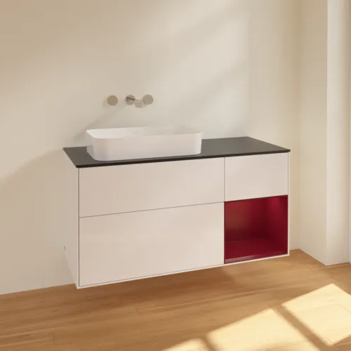 VILLEROY BOCH Toaletní skříňka Finion, s osvětlením, 3 výsuvy, 1200 x 603 x 501 mm, lesklý bílý lak / matný lak Pivoňka / matné černé sklo #F692HBGF, obrázek 2