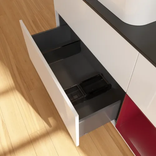 VILLEROY BOCH Toaletní skříňka Finion, s osvětlením, 3 výsuvy, 1200 x 603 x 501 mm, lesklý bílý lak / matný lak Pivoňka / matné černé sklo #F692HBGF, obrázek 5